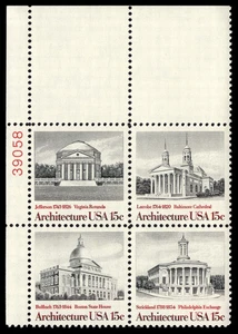 US Scott # 1782a, American Architecture, Plate Block of (4) 1979 15¢ Stamps, MNH - Picture 1 of 1