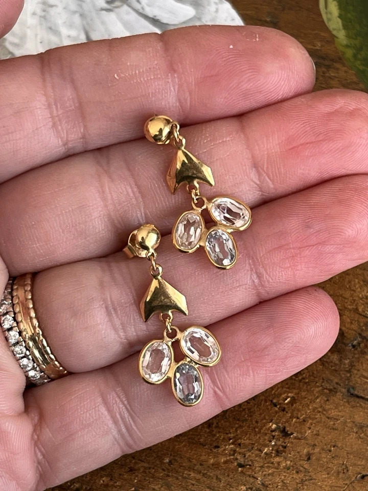 Orecchini pendenti oro giallo 18K 3,76g con pietre ovali trasparenti vintage - Immagine 1 di 4