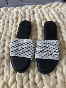 Urban Outfitters Woven Leather Slide Sandals Size 8 White & Black Flat - Picture 1 of 4