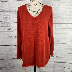 Suéter Talbots Mujer 2X Naranja Tejido con Cable Mangas Largas Escote en V Algodón - Imagen 1 de 10