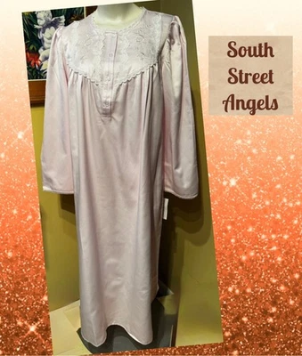 MISS ELAINE PINK BRUSHED BACK SATIN EMBROIDERED BALLET LS NIGHTGOWN MEDIUM - Image 1 of 4