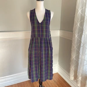 Mizz Lizz Plaid Jumper Dress Navy Blue And Green Teacher School Vintage Sz Small - Picture 1 of 13