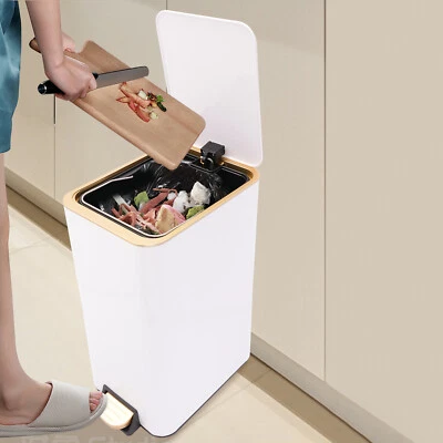 Carbon Steel Step Trash Bin 12L Step On Kitchen Garbage Bin Foot Pedal Trash Can - Image 1 of 4