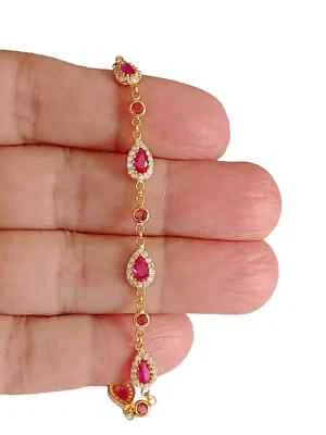 Women's Chain Bracelet 14K Yellow Gold Plated 7" 7Ct Pear Cut Lab Created Ruby - Image 1 of 4