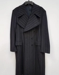 $1750 Armani Collezioni 100% Wool Black Gray Striped Over Coat Size 42R NWT - Picture 1 of 11