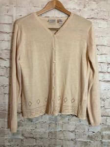 Liz Claiborne Coquette Sweater Womens Medium Pale Peach Ramie Cardigan Soft Girl - Picture 1 of 11