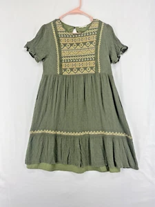 Tea N Rose Dress Women's Size S Green Embroidered Boho Flowy Short Anthropologie - Picture 1 of 9