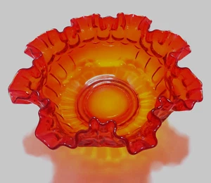Vintage Fenton Thumbprint Bowl Ruffle Crimped Edge Orange Amber Amberina - Picture 1 of 10