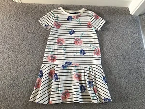 Joules Girls Iona White Floral Stripe Dress, Age 9-10 - Brand New - Picture 1 of 13