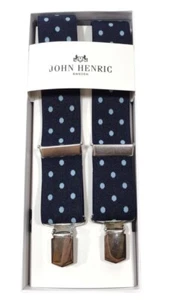 NUEVO John Henric Lg Azul Lunares Ajustables Tirantes Elásticos Hechos en Suecia - Imagen 1 de 3