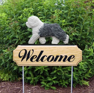 Old English Sheepdog Wood Welcome Outdoor Sign - Picture 1 of 1