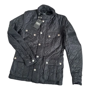 Barbour International Mantel Gr. Small schwarz gesteppte Leuchtfeuer Jacke Barbour Logo - Bild 1 von 14