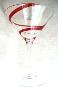 New~PIER 1~Clear~STEMMED~Glass~RED RIBBON~Swirline~MARGARITA~Martini~6 1/2" x 5" - Picture 1 of 7
