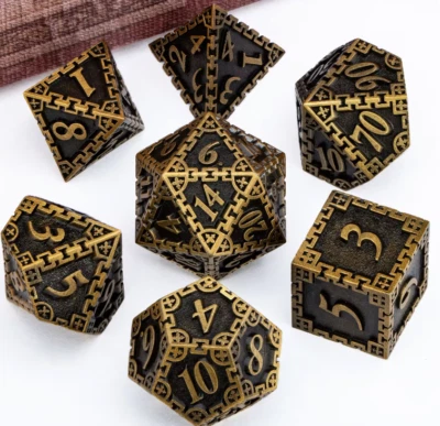 Dungeon and Dragon DND Golden Metal Dice Set D&D, 7 Piece Polyhedral RPG - Image 1 of 4