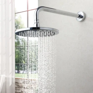 Bathroom 8" Ultra Thin Round Shower Head Chrome With Shower Arm Wall Mount Set - Imagen 1 de 7