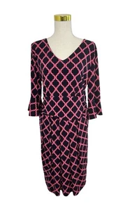 KALEIDOSCOPE Womens Navy Blue Pink Stretchy 3/4 Sleeve Knee Length Dress Size 16 - Picture 1 of 10