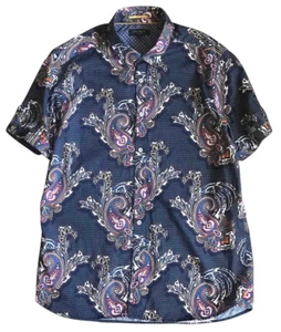 TED BAKER Paisley Print Shirt Men’s Size 5 Fits Like XL (US) Blue Short Sleeve - Picture 1 of 16