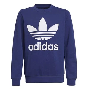 Adidas Originals Children's Boy's Trefoil Logo Crew Sweatshirt Navy Blue White - Picture 1 of 3
