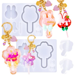 Resin Shaker Silicone Moulds Lolipop Bunny Cherry Blossoms Keychain Charm DIY - Imagen 1 de 12