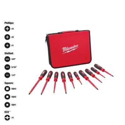 milwaukee electrical insulated tool screwdriver set 1000 volt 10 piece w case - Image 1 of 4