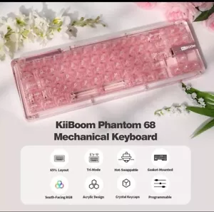 Kiiboom Phantom 68 Mechanical Wired & Wireless Gaming Keyboard-Pink - Picture 1 of 6