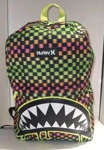 Hurley Shark Bite 18” Backpack Laptop Multicolored Check Padded - Picture 1 of 6