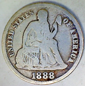 1888 S Liberty Seated Silver Dime - Picture 1 of 2