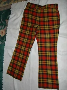 Vintage Collectible 70"s Talon True Red Multicolor Plaid Unisex Wool Pants 38 - Picture 1 of 9