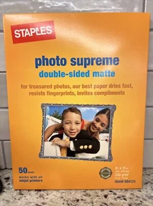 New Staples Photo Supreme Paper, 8 1/2" x 11", Double Sided Matte, 50/Pack - Picture 1 of 4