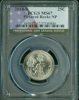 2018 S PICTURED ROCK FLAG QUARTER PCGS MS67 FINEST GRADE  .  - Image 1 of 2
