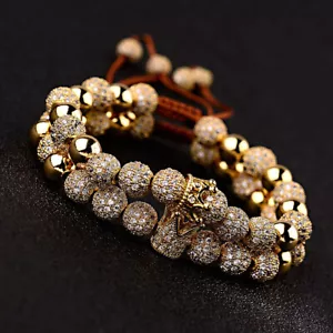 Hot Luxury Micro Pave CZ Crown Braided Adjustable Couple Bracelets For Men Women - Picture 1 of 22