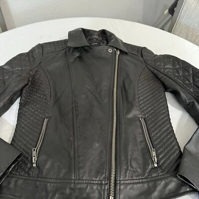 ASOS Womens Black leather jacket Waist Lengh Some Wear Size 6 - Image 1 of 4