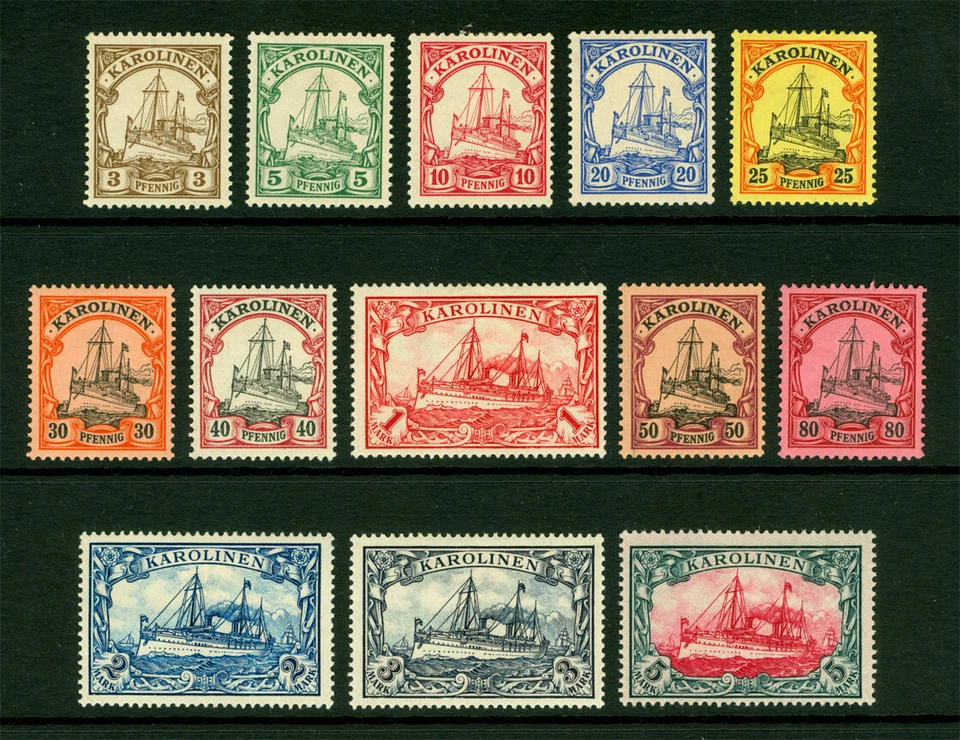 German Colonies - CAROLINE ISLANDS 1901 Kaiser's YACHT set Sc# 7-19 mint MH - Image 1 of 1