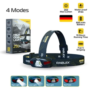 RABLEX LED Stirnlampe mit Bewegungssensor,  Wiederaufladbare Rotlicht kopflampe - Bild 1 von 14