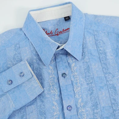 Robert Graham Floral Embroidered Jacquard Long Sleeve Button Down Shirt Blue L - Image 1 of 4