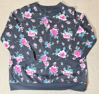 Женщина в цветочный пуловер толстовка женщин 14/16 черный розовый Роза толстовка - Изображение 1 из 4
