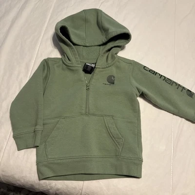 Флисовый пуловер с капюшоном на молнии Carhartt для малышей зеленый размер 12 М - Изображение 1 из 4