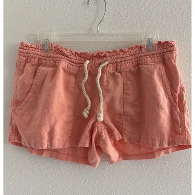 Roxy Micro Shorts Womens Large Orange Flax Linen Low Rise Y2K Surf Beach Coastal - Image 1 of 4