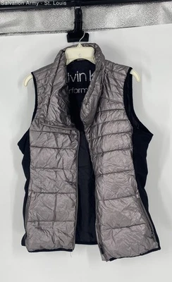 Chaleco acolchado Calvin Klein para mujer azul plateado sin mangas cremallera completa talla grande Foto 1 de 4