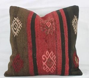 Funda de Almohada Kilim Turco Decorativa Roja Marrón Rosa 18" Rojo Kilim Sofá Almohada - Imagen 1 de 9
