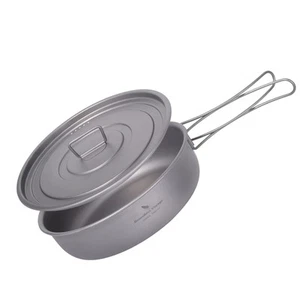 Titanium Frying Pan with Lid Portable Folding Handles Outdoor Camping Skillet Gr - Picture 1 of 9