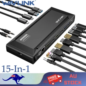WAVLINK Dual HDMI Docking Station 15-In-1 USB C Laptop Hub PC Dock Dual Monitor - Picture 1 of 16