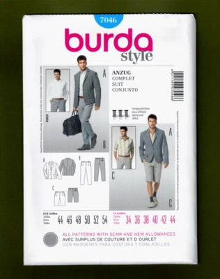 NEW Men's Suit Jacket, Pants, Shorts Sewing Pattern (Sizes 34-44) Burda 7046 - Image 1 of 4