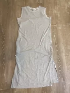 Tasc Kleid Damen M grau gestreift ärmellos Seitenschlitz Midi Tank Taschen Baumwolle - Bild 1 von 7