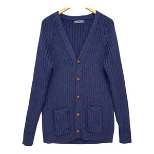 Woolovers Cardigan Mens XL Blue Wool Heavy Grandad Retro VGC - Picture 1 of 13