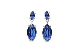 925 White Gold Plated Created Blue Sapphire Earring, Sapphire Engagement Earring - Picture 1 of 2