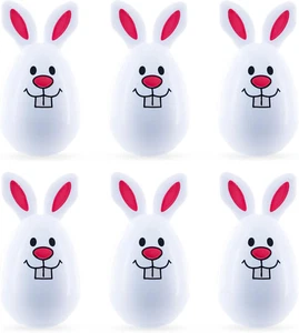 Whimsical Easter Delight: Set of 6 White Smiling Bunny Plastic Easter Eggs - Picture 1 of 12