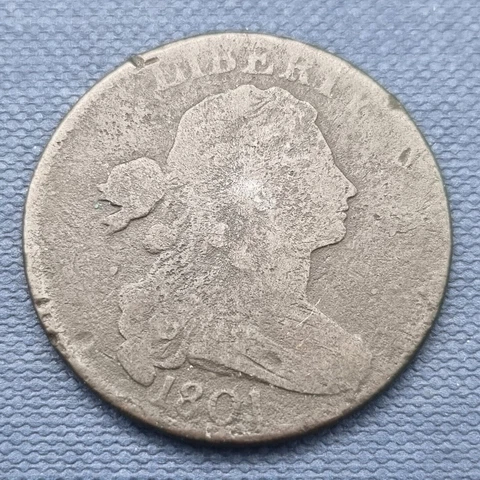 1801 Draped Bust Large Cent 1c Circulated VG Mjaor die break through Cent #51281 Cover