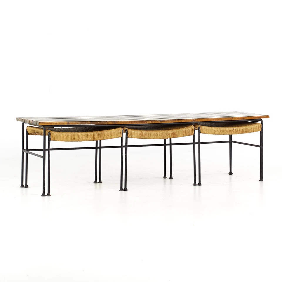 Arthur Umanoff for Raymor Mid Century Iron Bench with Nesting Stools - Image 1 of 4