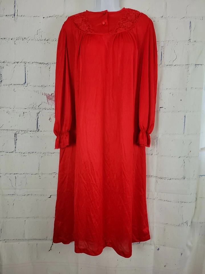 Nancy King Sleepwear Soft Luster Red Holiday Granny Nightgown Medium Long Sleeve - Image 1 of 4
